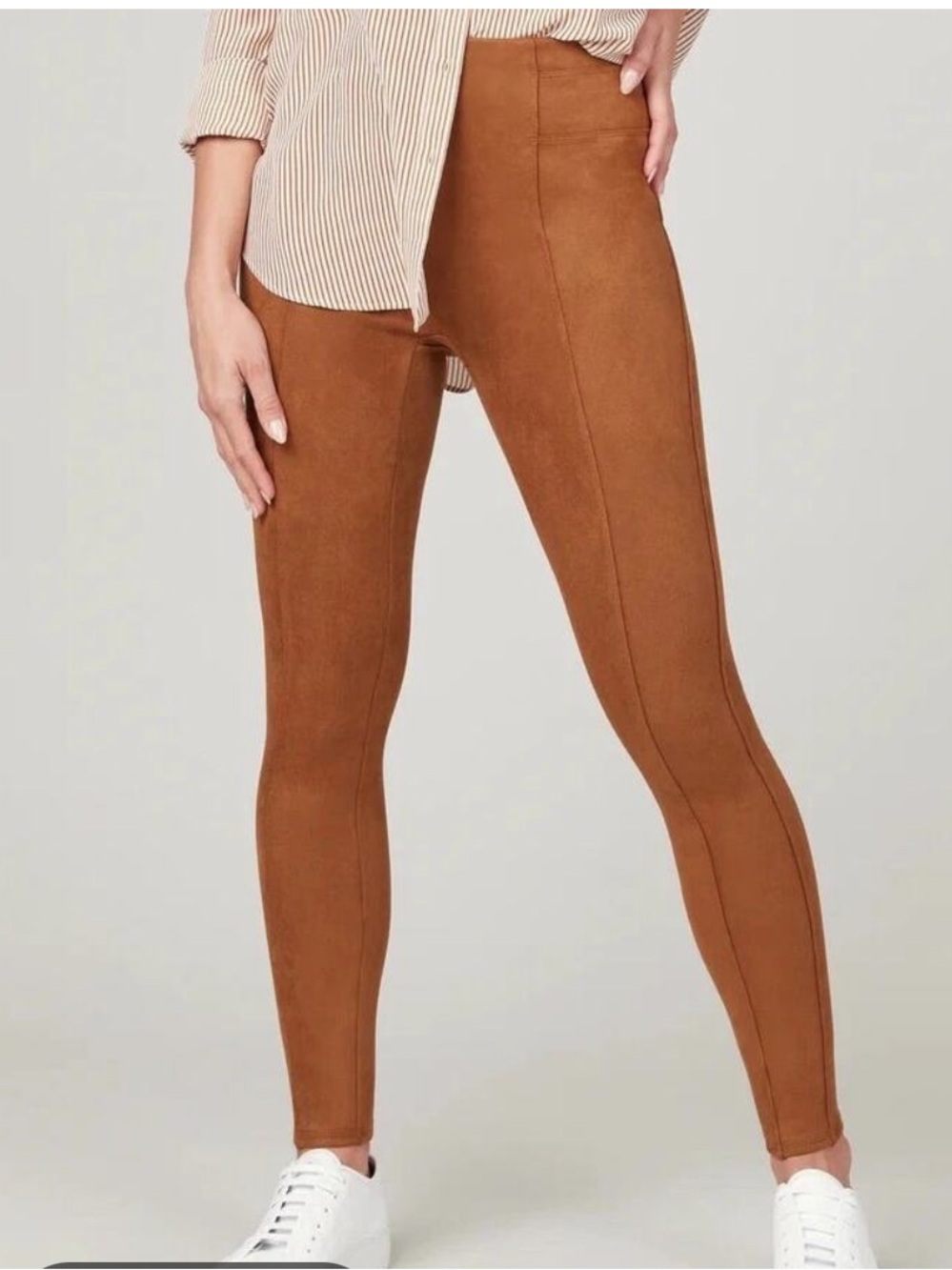 Spanx Women's Faux Suede Leggings Rich Caramel High Rise Pull On Shapewear